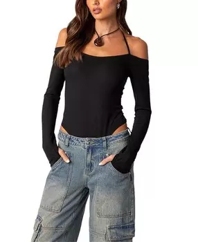Боди в рубчик Edikted Model Off Duty, черный