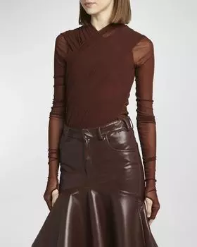 Боди в сетку Crossover с длинными рукавами Philosophy di Lorenzo Serafini, цвет Brown