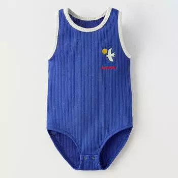 Боди Zara Summer Camp Knit Embroidery And Trims, синий