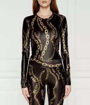 Боди женское Versace Jeans Couture с принтом из золотых цепей, черный