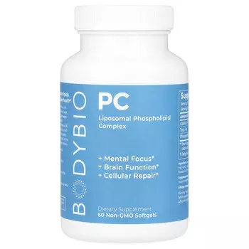 BodyBio, PC, липосомальный фосфолипидный комплекс, 1300 мг, 60 капсул без ГМО (650 мг в каждой капсуле)