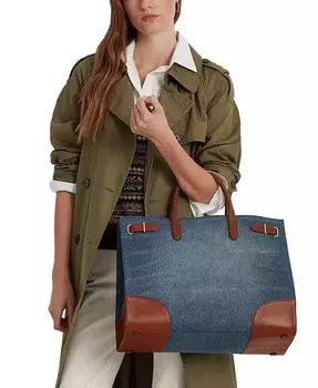 Большая большая сумка Devyn из денима с кожаной отделкой Lauren Ralph Lauren, синий