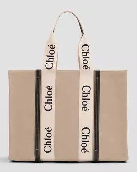 Большая большая сумка Woody из льна Chlo, цвет White/Blue
