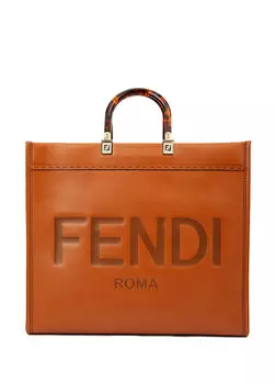 Большая коричневая женская кожаная сумка sunshine Fendi