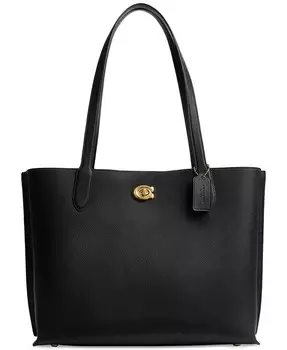 Большая кожаная сумка-тоут Willow 38 Coach, черный