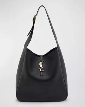 Большая сумка-хобо Le 5A7 YSL из гладкой кожи Saint Laurent, цвет Nero