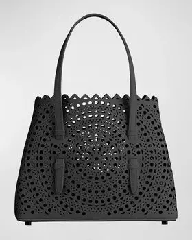 Большая сумка Mina 32 из перфорированной кожи Vienne ALAIA, цвет Noir