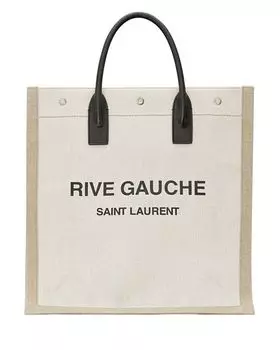 Большая сумка-тоут из льна и кожи Rive Gauche North/South Saint Laurent, цвет White
