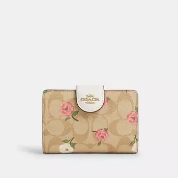 Большой кошелек COACH Medium Corner Zip, цвет Gold/Light Khaki Chalk Multi