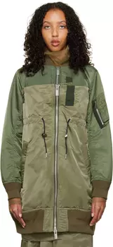 Бомбер цвета хаки со вставками sacai