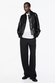 Бомбер с кожаным эффектом ZARA, черный