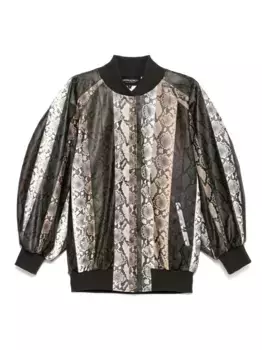 Бомбер с тиснением под кожу змеи Cynthia Rowley, зеленый