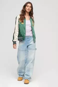 Бомбер Sukajan с вышивкой Superdry, зеленый