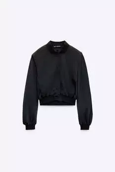 Бомбер Zara Satin Cropped, черный