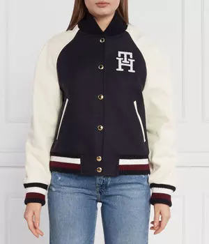 Бомбер женский Tommy Hilfiger шерстяной с монограммой, синий