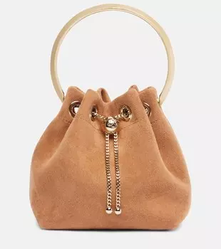 Бон Бон маленькая замшевая сумка-тоут Jimmy Choo, Toffee/Light Gold