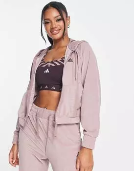 Бордовая укороченная велюровая худи adidas Training Hyperglam