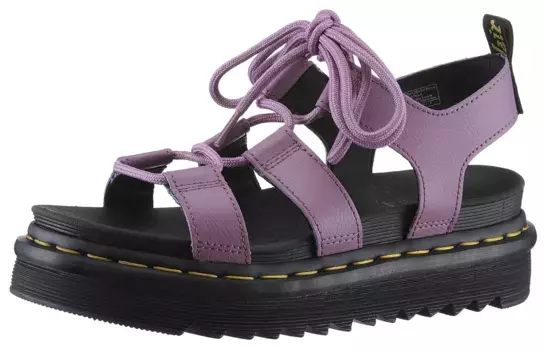 Босоножки на платформе DR. MARTENS "Nartilla Hydro", летняя обувь, босоножки, каблук-платформа, с изысканной шнуровкой, лиловый