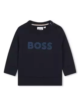 BOSS Kidswear махровый джемпер с логотипом, синий