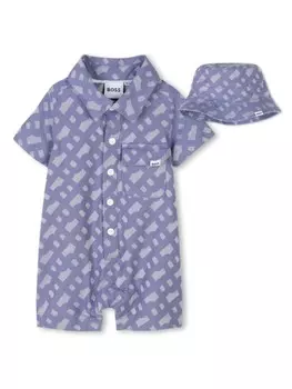 BOSS Kidswear ромпер с монограммой, синий