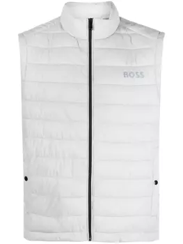BOSS стеганый жилет с логотипом, серый