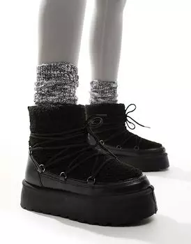 Ботинки Borg Lace Up Platform Mini Boot черного цвета South Beach