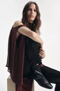 Ботинки из тисненой кожи ZARA, черный