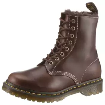 Ботинки на шнуровке DR. MARTENS "1460 Serena" с контрастной строчкой, коричневый