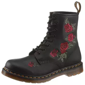 Ботинки на шнуровке DR. MARTENS "Vonda", блочный каблук, туфли на шнуровке, ботильоны, цветочная вышивка - узкая форма, красный