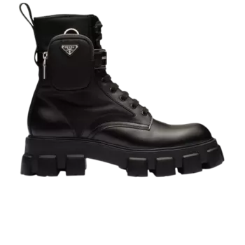 Ботинки Prada Monolith Brushed Leather and Nylon Boot, черный