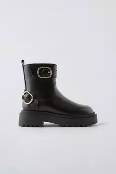 Ботинки с пряжками ZARA, черный