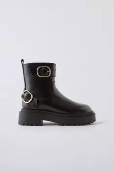 Ботинки с пряжками ZARA, черный