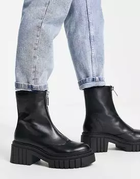 Ботинки Stradivarius Chunky Zip Front, черный