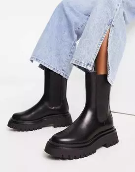 Ботинки Stradivarius Mid Calf Chunky Biker, черный