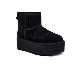 Ботинки Ugg зимние кожаные на платформе, черный