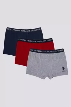 Боксеры с логотипом на поясе - 3 пары U S Polo Assn , серый