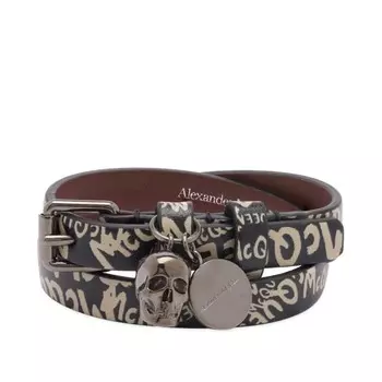 Браслет Alexander Mcqueen Double Wrap Graffiti, черный