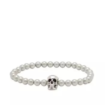 Браслет Alexander Mcqueen Skull Beaded, серебристый