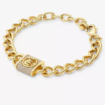 Браслет Michael Kors Precious Metal-Plated Brass Pav Lock Curb Link, золото