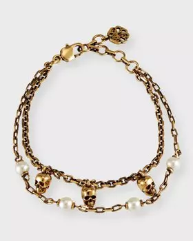 Браслет с жемчугом и черепом Alexander McQueen, цвет Caramel
