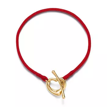Браслет Tiffany & Co. Elsa Peretti Open Heart, золото/красный шелк