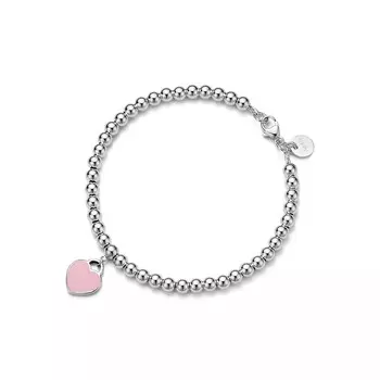 Браслет Tiffany & Co. Return to Tiffany Pink Mini Heart Bead, серебро/бриллиант