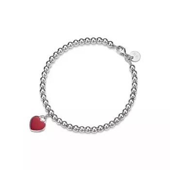 Браслет Tiffany & Co. Return to Tiffany Red Mini Heart Bead, серебро/бриллиант