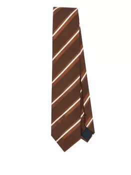 Brioni галстук в полоску, коричневый