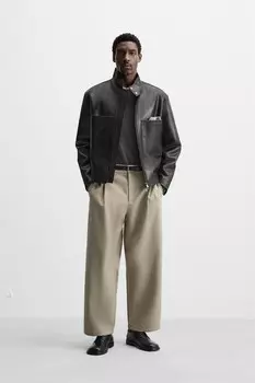 Брюки balloon fit со складками ZARA, кэмел