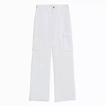 Брюки Bershka Adjustable Straight Cargo, белый