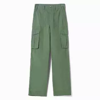 Брюки Bershka Adjustable Straight Cargo, хаки