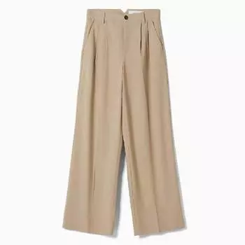 Брюки Bershka Dad Fit Tailored, бежевый