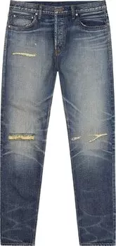 Брюки Fear of God Essentials Denim Pant 'Light Indigo Distress Wash', синий