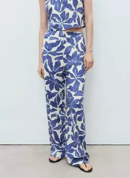Брюки FLORAL PRINT Mango, темно-синий